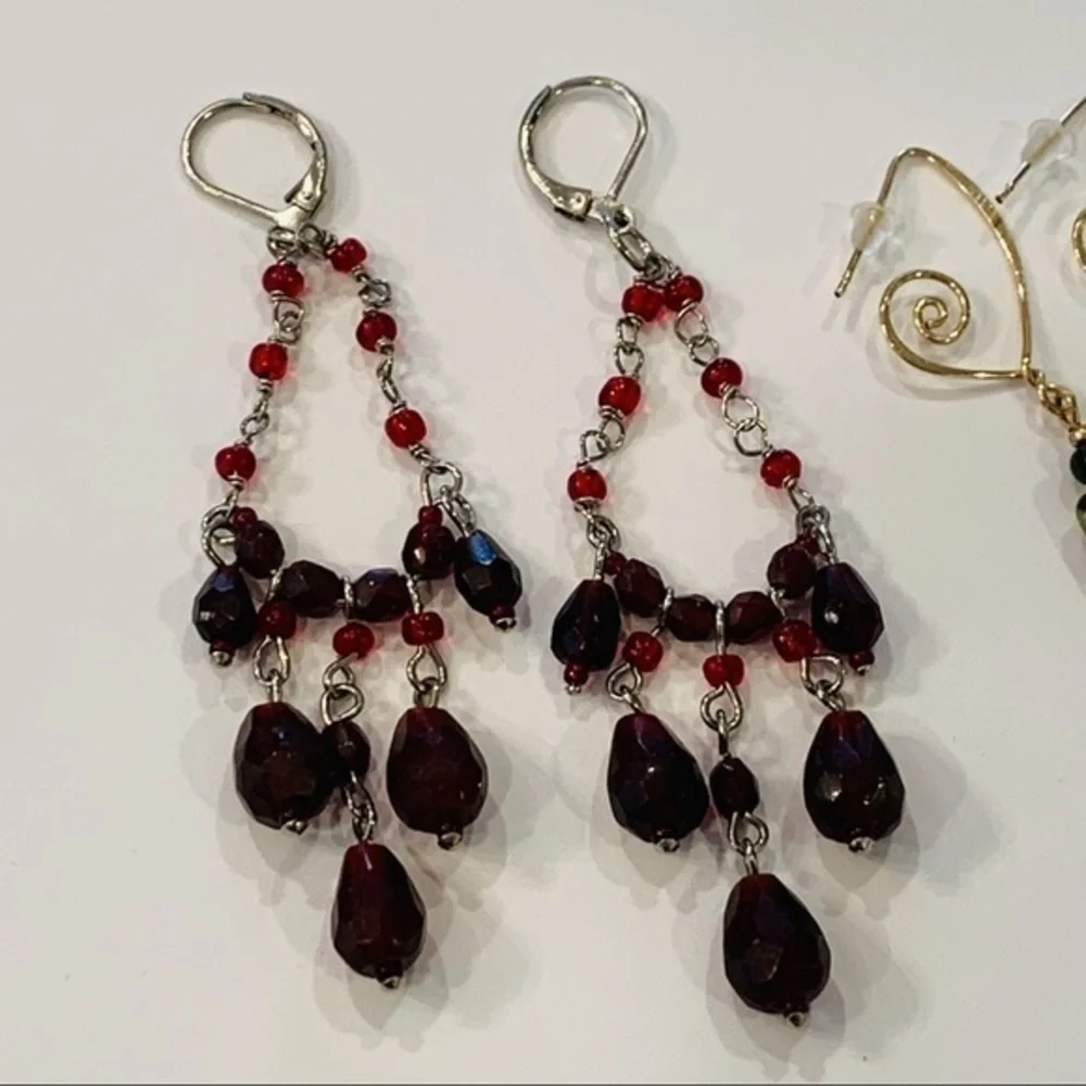 💐5/25 2 pair lot delicate dangle drop chandelier gold silver tone crystal - Picture 2 of 8